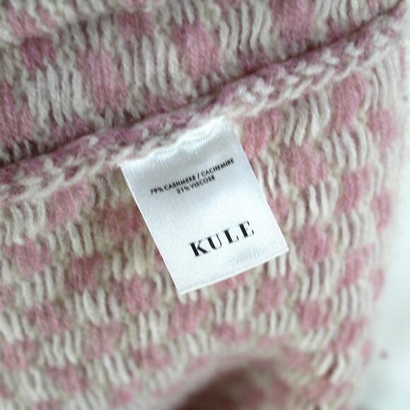 KULE Pink Shelby Patch Pocket Cashmere Sweater Small Ivory Stripe Knit Pullover - Picture 7 of 7
